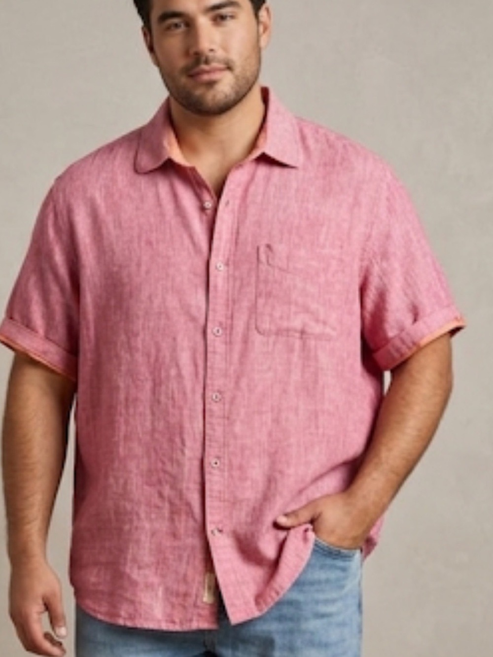 Ganesh Pink Cotton Button Up Shirt Men’s XXL Short Sleeve Relaxed Casual